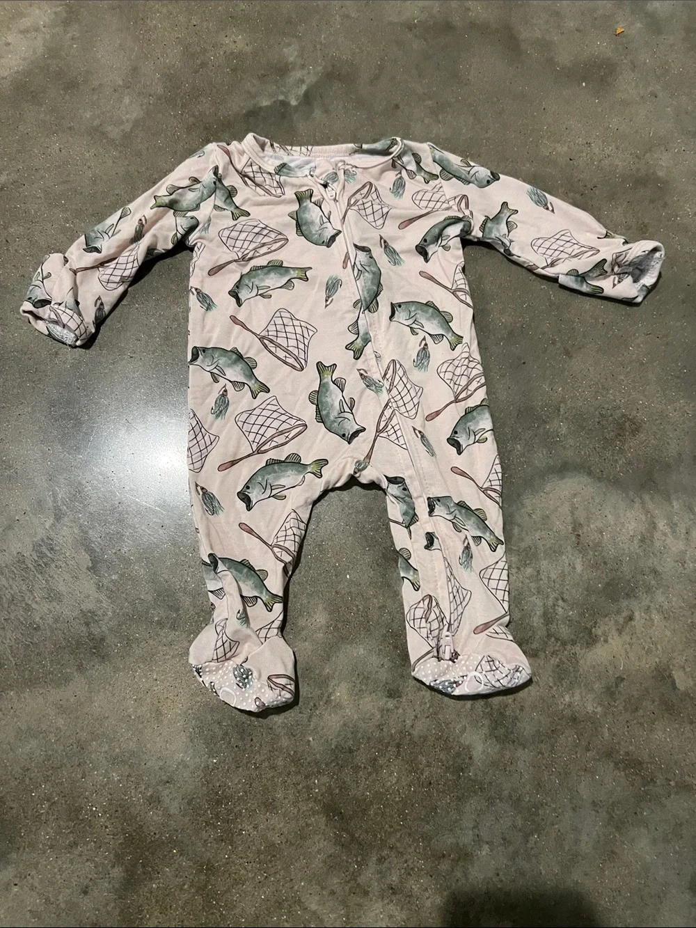 Caden Lane Beige Footie with Green Fish & Nets